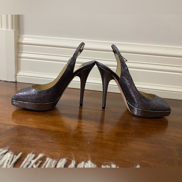 Grey sparkly open toe sling back Jimmy Choo high heels - Picture 7 of 9